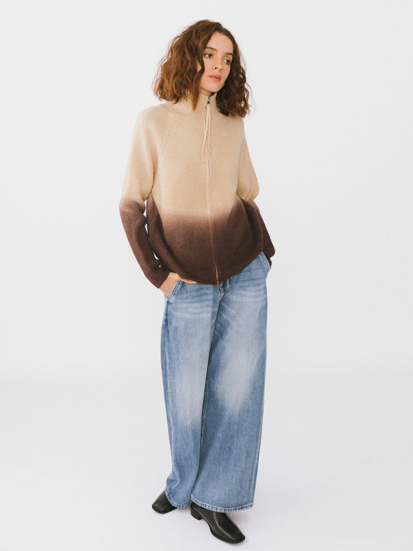 Cubic Tie-Dye Zipper Knit Cardigan Khaki