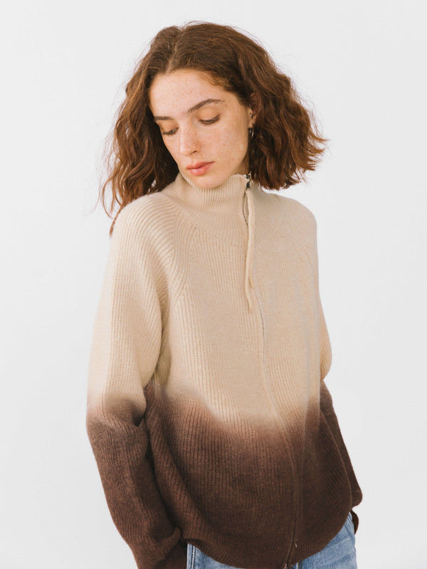 cubic Tie-Dye Zipper Knit Cardigan Khaki