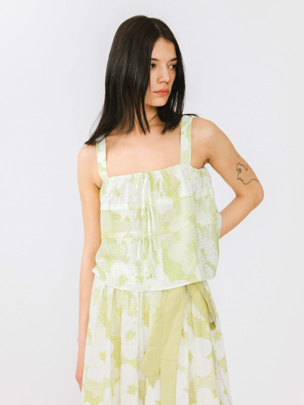 Cubic Tiered Floral Cami Top Green