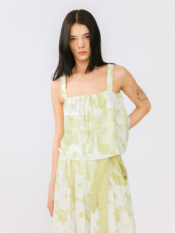 cubic Tiered Floral Cami Top Green