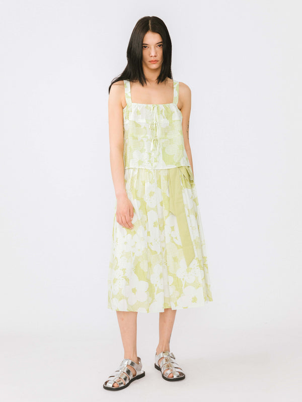 Cubic Tiered Floral Cami Top Green