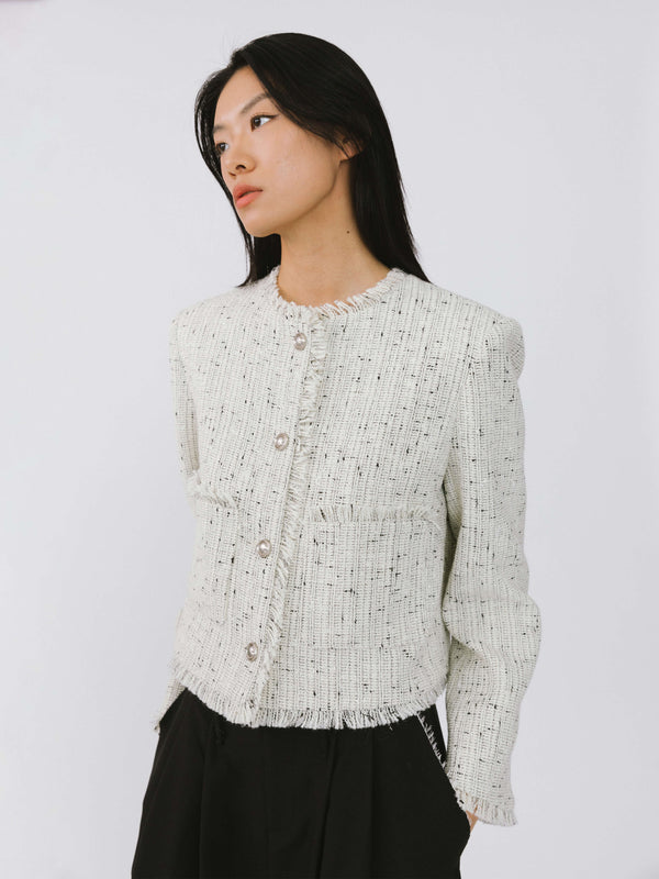 Cubic Tweed Short Jacket White