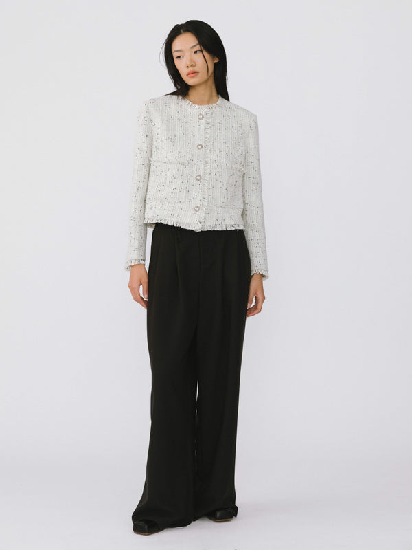 Cubic Tweed Short Jacket White