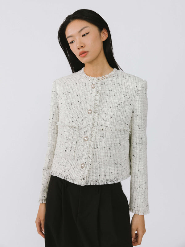 cubic Tweed Short Jacket White