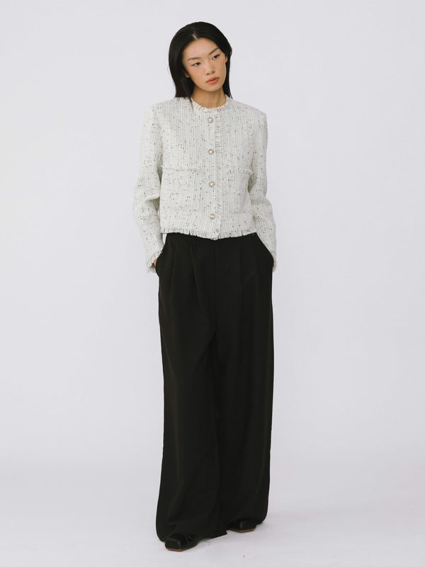 Cubic Tweed Short Jacket White