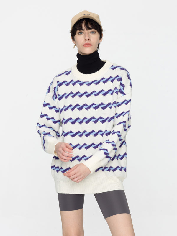 Cubic Twisted Stripe Loose Sweater White