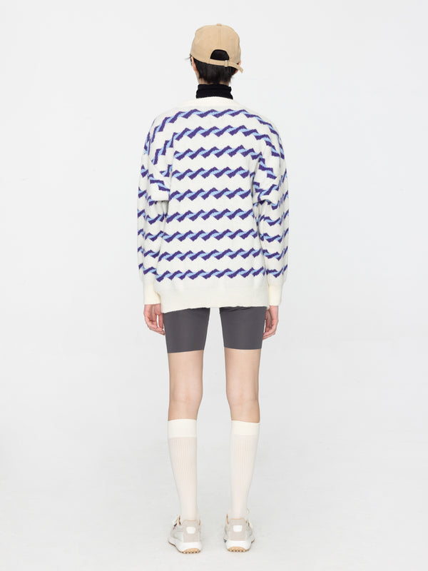 Cubic Twisted Stripe Loose Sweater White
