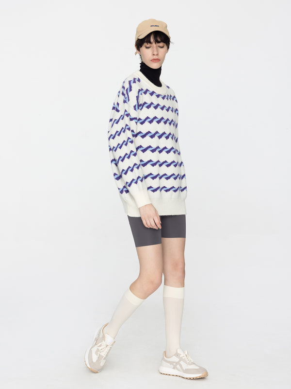 Cubic Twisted Stripe Loose Sweater White