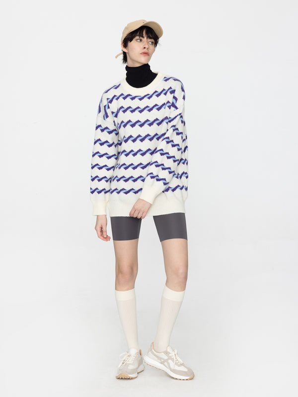 cubic Twisted Stripe Loose Sweater White
