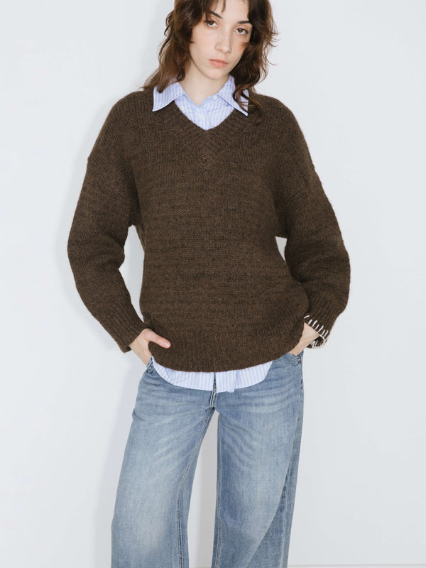 Cubic V-Neck Alpaca Knitwear Jumper SaddleBrown