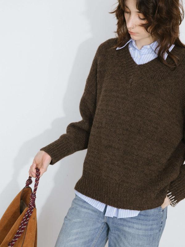 Cubic V-Neck Alpaca Knitwear Jumper SaddleBrown