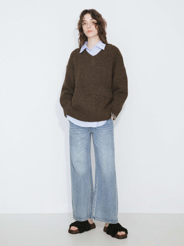 cubic V-Neck Alpaca Knitwear Jumper SaddleBrown