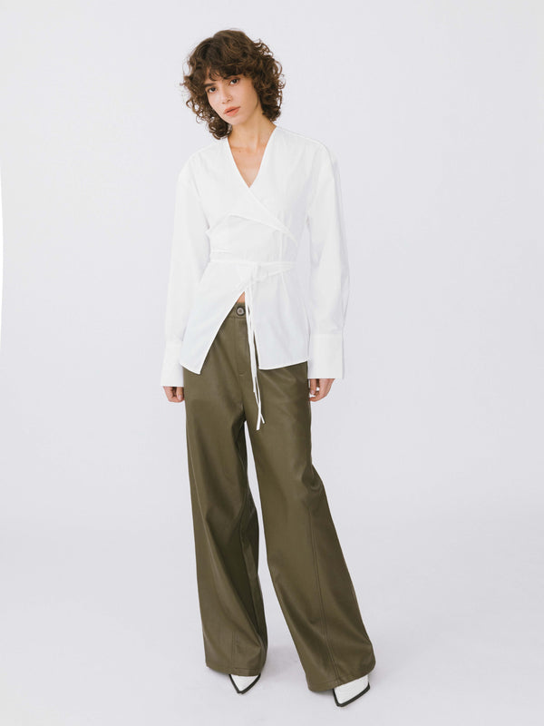 Cubic V-Neck Criss-Crossed Layered Blouse White