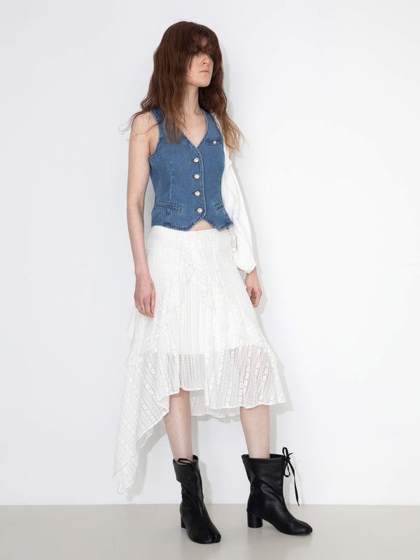 Cubic V-Neck Slim Fit Cropped Denim Vest White