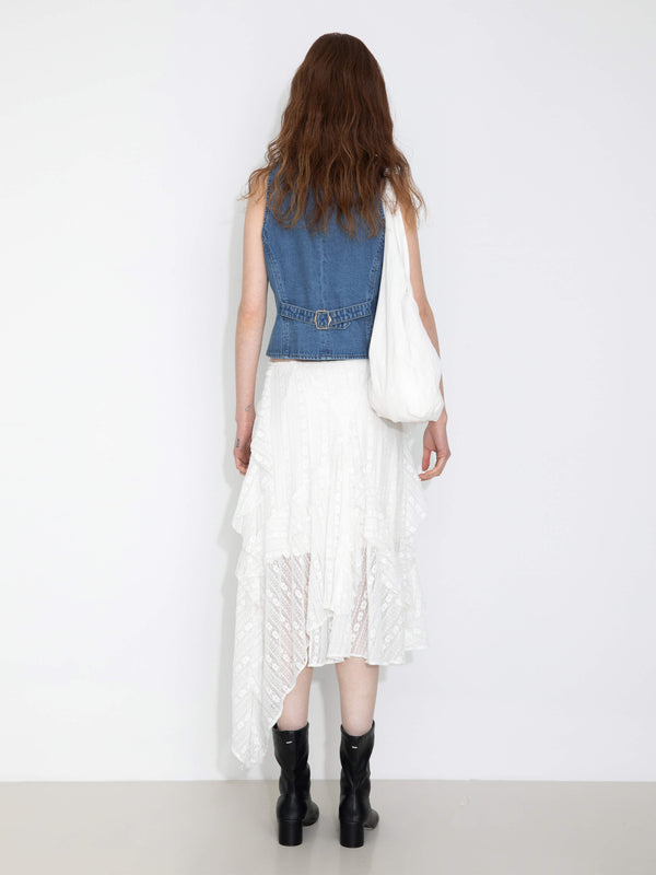 Cubic V-Neck Slim Fit Cropped Denim Vest White