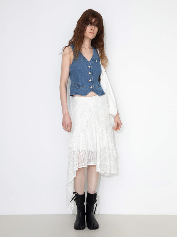 cubic V-Neck Slim Fit Cropped Denim Vest White