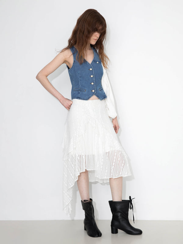 Cubic V-Neck Slim Fit Cropped Denim Vest White