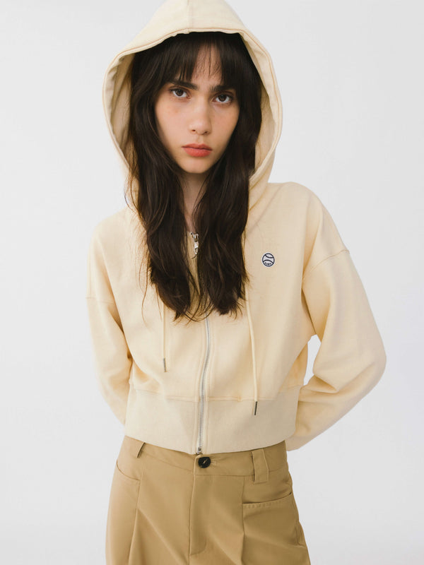 cubic V-Neck Zip Up Hoodie Light Blue