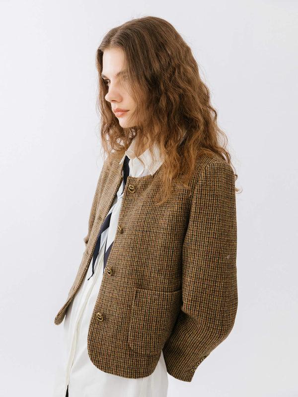 Cubic Vintage Round Neck Jacket Saddle Brown