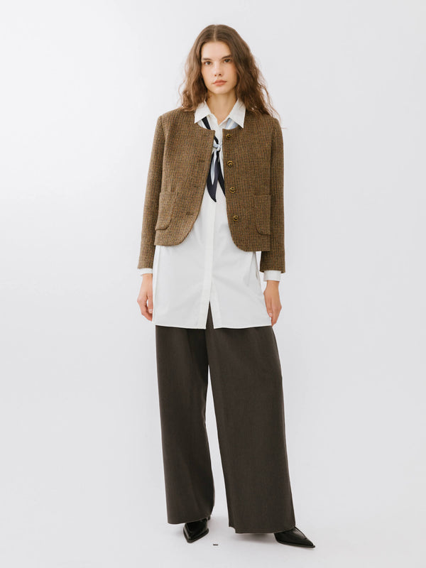 Cubic Vintage Round Neck Jacket Saddle Brown