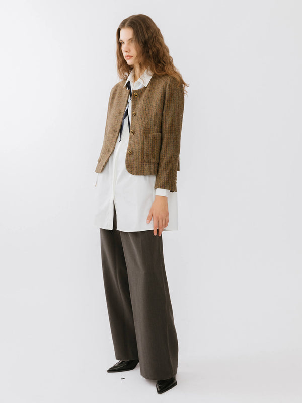 Cubic Vintage Round Neck Jacket Saddle Brown