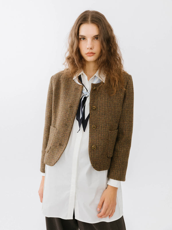 cubic Vintage Round Neck Jacket Saddle Brown