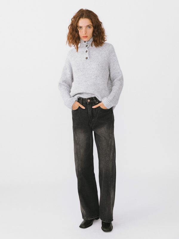 Cubic Vintage Style Straight Leg Denim Jeans Black