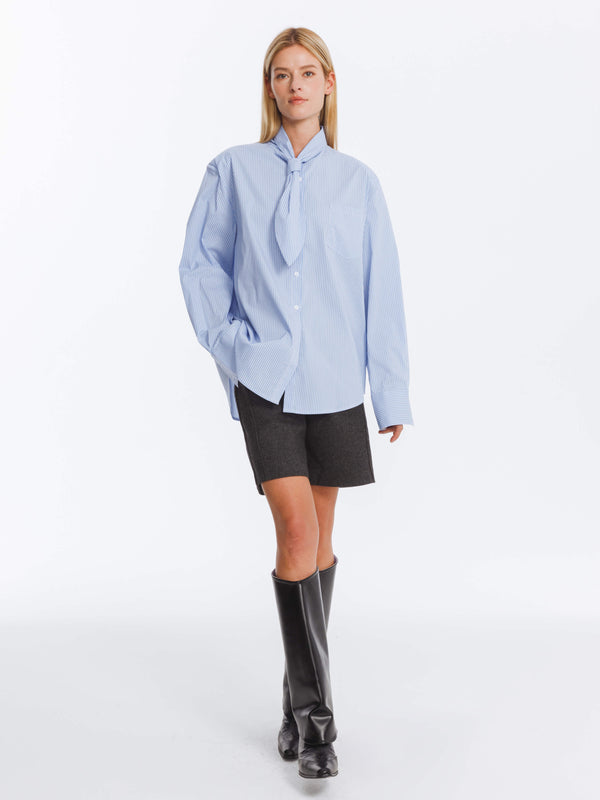 Cubic Vintage Tie Loose Striped Shirt LightBlue