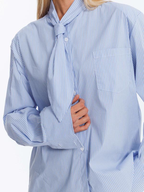 Cubic Vintage Tie Loose Striped Shirt LightBlue