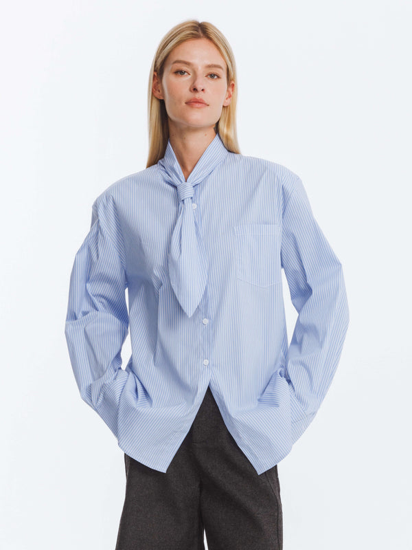 cubic Vintage Tie Loose Striped Shirt LightBlue