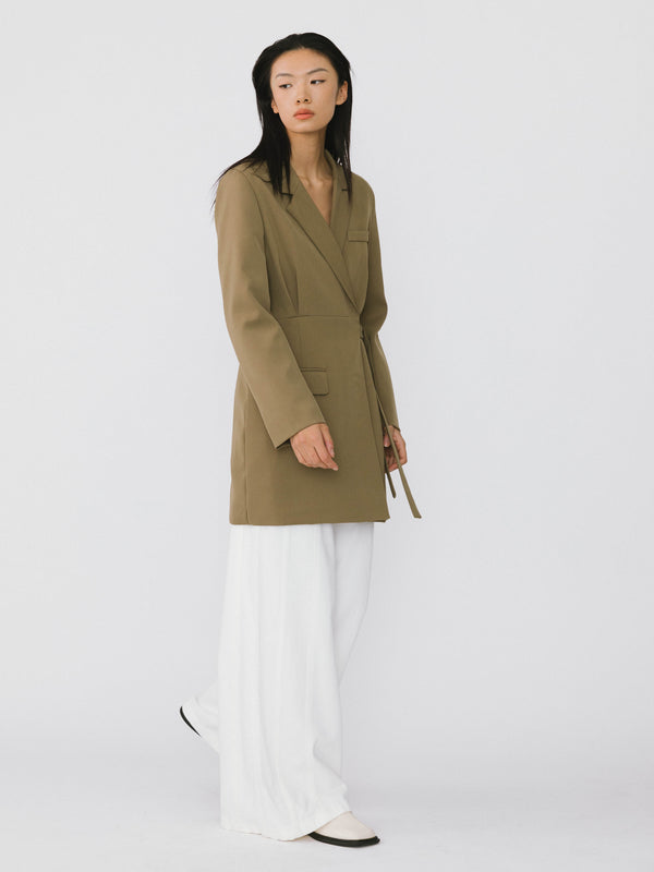 Cubic Waist Belted Blazer Khaki