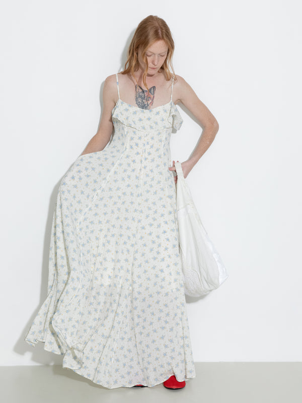 cubic Waist Gathered Floral Sling Dress White