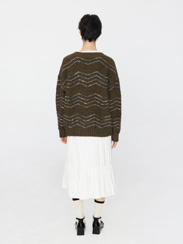 Cubic Wave Striped Oversized Sweater Saddle Brown