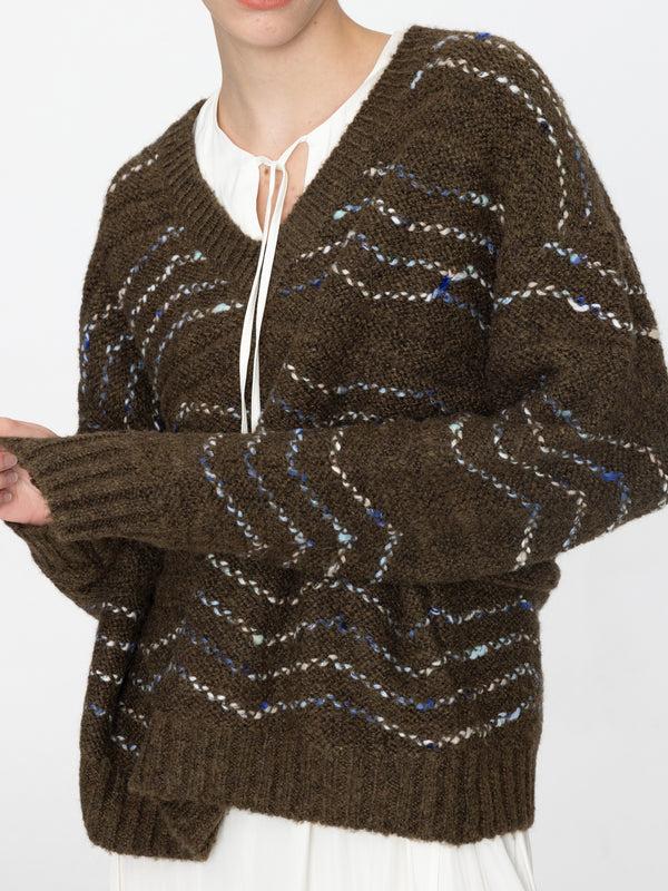 Cubic Wave Striped Oversized Sweater Saddle Brown