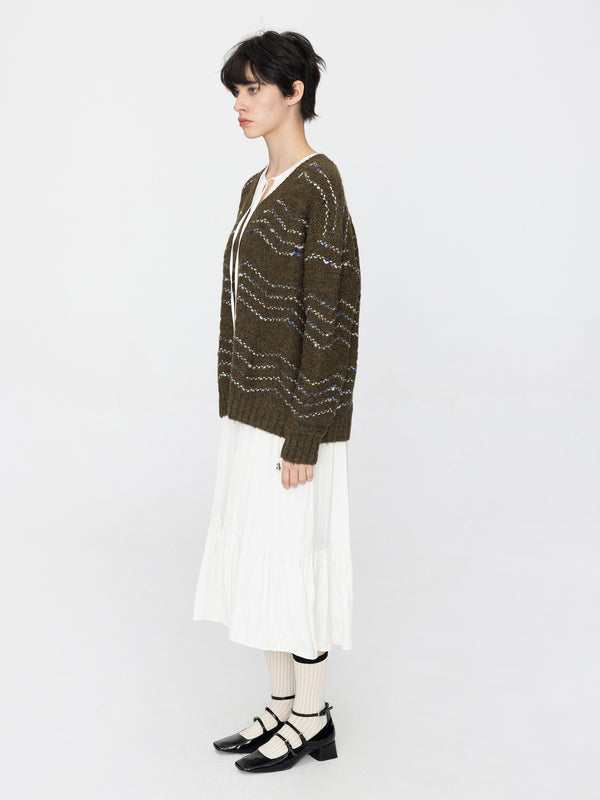 Cubic Wave Striped Oversized Sweater Saddle Brown
