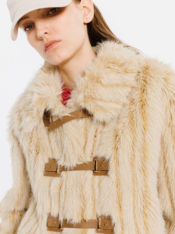 Cubic Wheat Faux Fur Short Coat Wheat