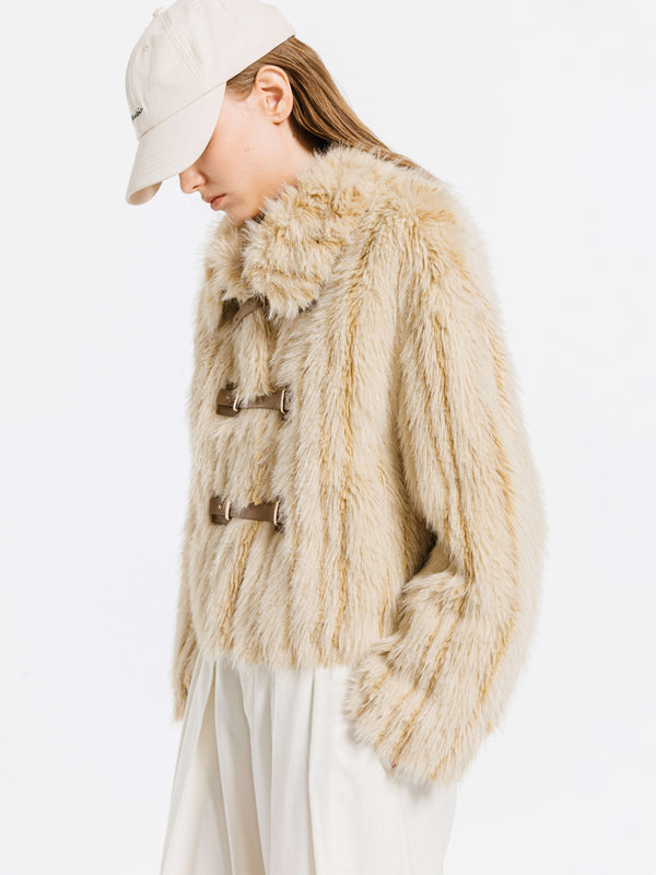 Cubic Wheat Faux Fur Short Coat Wheat