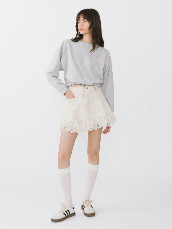 Cubic Wheat Lace Mini Skirt FloralWhite