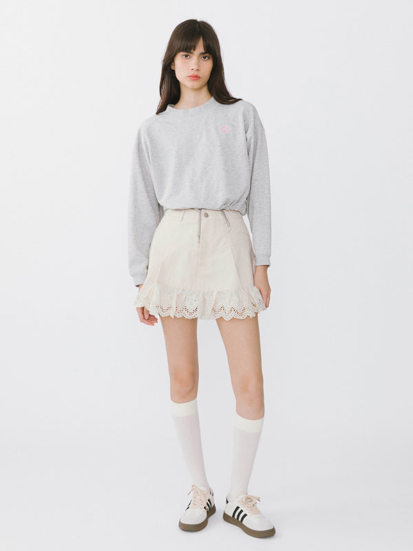 Cubic Wheat Lace Mini Skirt FloralWhite