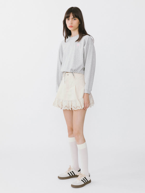 Cubic Wheat Lace Mini Skirt FloralWhite