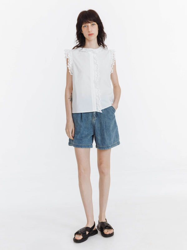 Cubic White Cotton Lace Sleeveless Top White