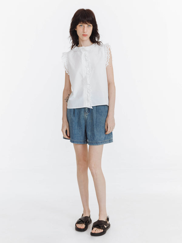 Cubic White Cotton Lace Sleeveless Top White