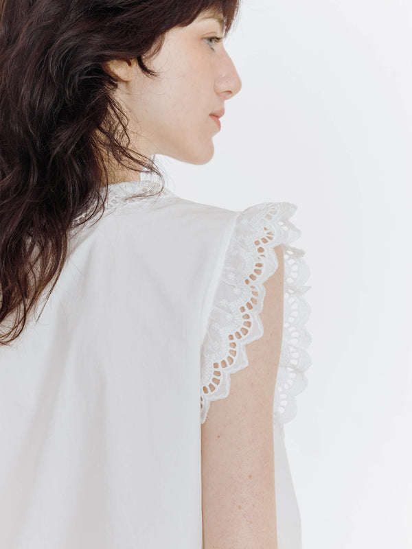Cubic White Cotton Lace Sleeveless Top White