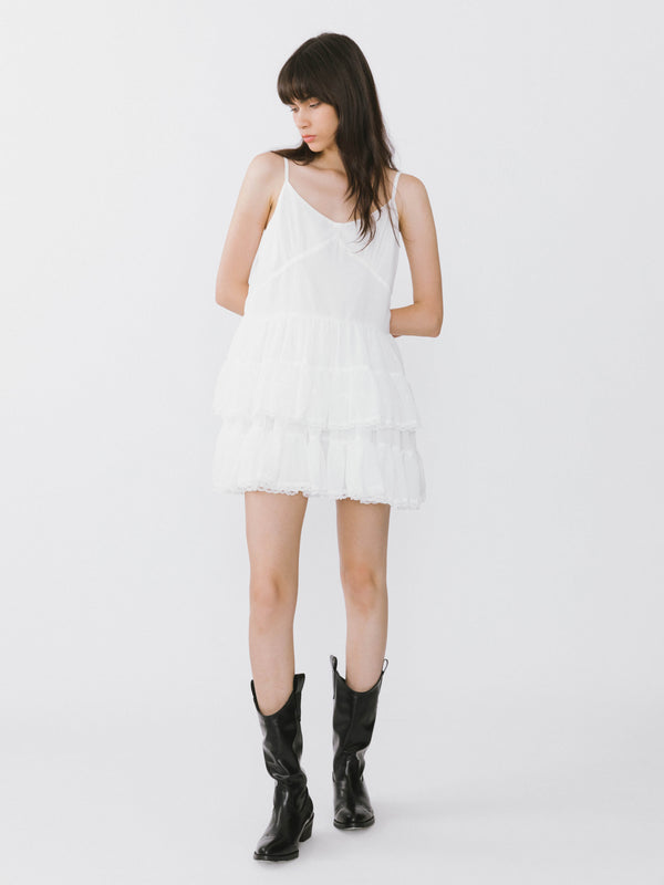 Cubic White Lace Tiered Short Dress White