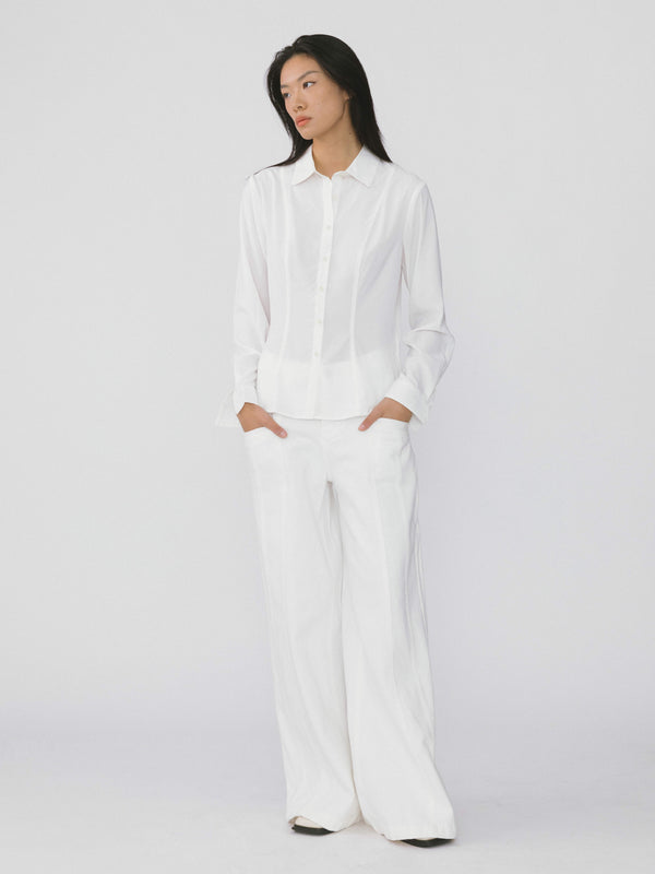 Cubic White Princess Seam Slim Fit Shirt White