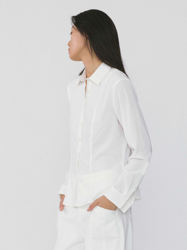 Cubic White Princess Seam Slim Fit Shirt White