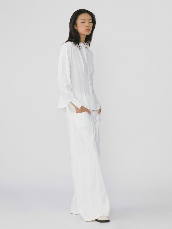 Cubic White Princess Seam Slim Fit Shirt White