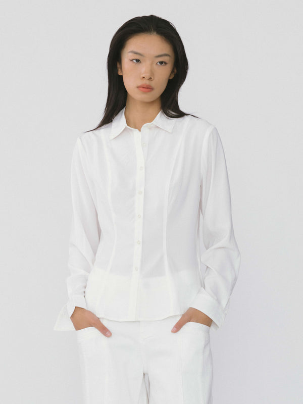 cubic White Princess Seam Slim Fit Shirt White