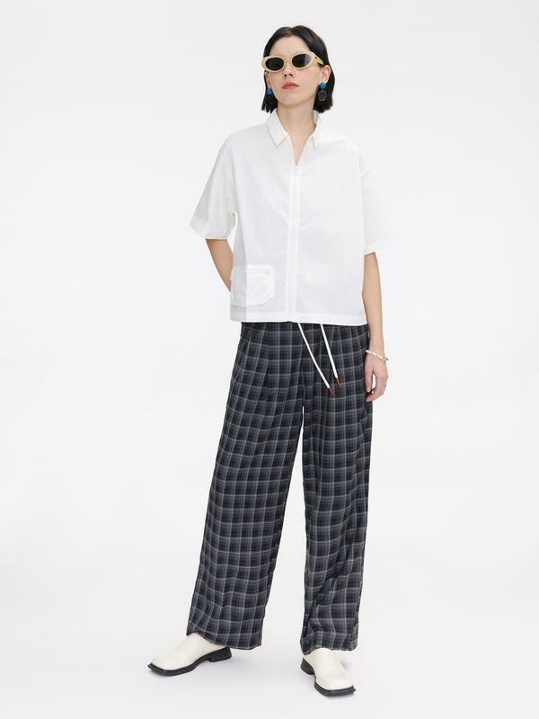 cubic White Short Sleeve Cropped Shirt White