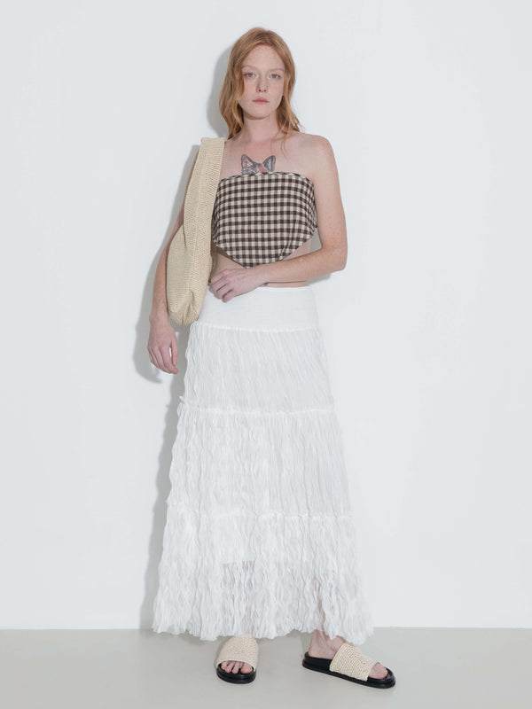 Cubic White Wavy Draped Midi Skirt White